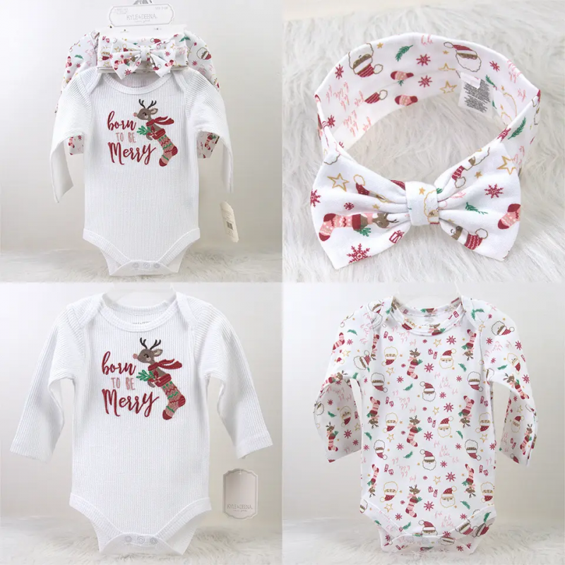 Cute Printed Baby Boy's and Girls' Cotton Clothing 3 pcs Sets Toddlers Long Sleeve Clothes